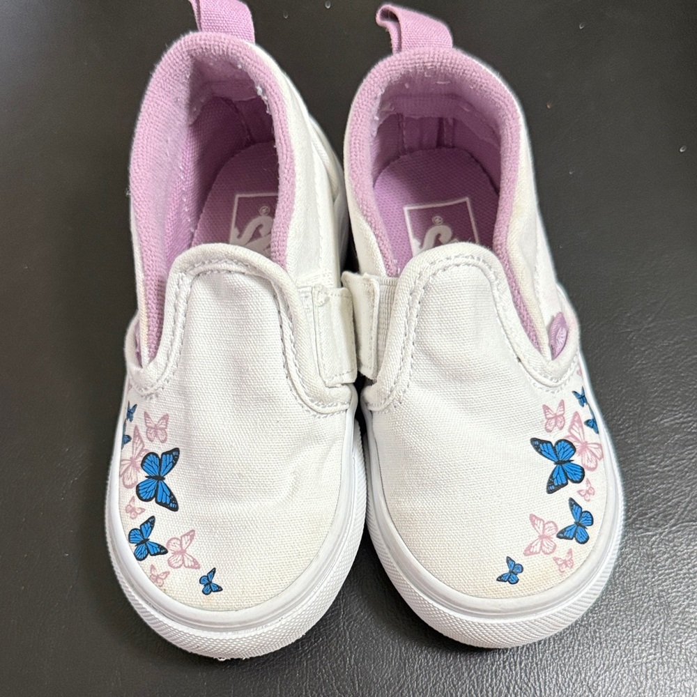 Vans Kids White and Blue Butterfly Sneakers